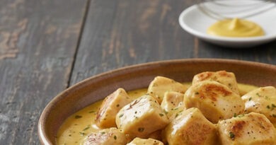 Pollo a la mostaza con crema de leche