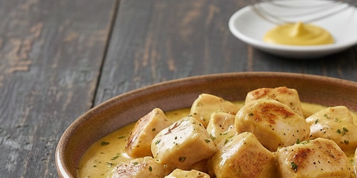 Pollo a la mostaza con crema de leche