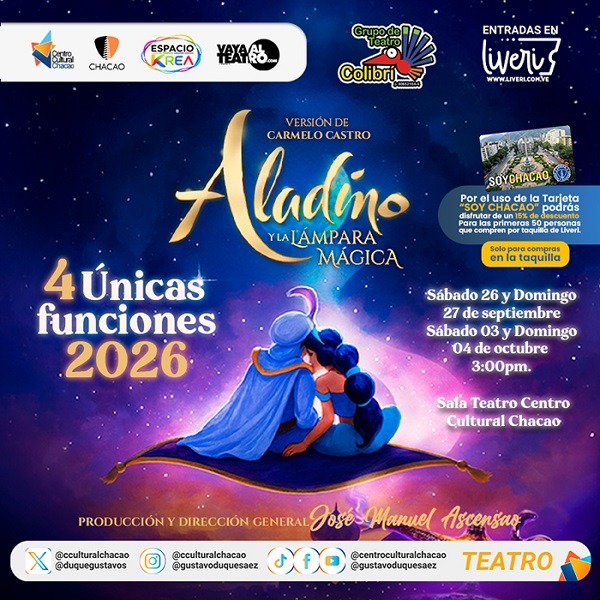 "VANESSADAS AL DESNUDO" Y "ALADINO Y LA LÁMPARA MÁGICA" VIBRARÁN EN EL GRAN ESCENARIO DEL CENTRO CULTURAL CHACAO